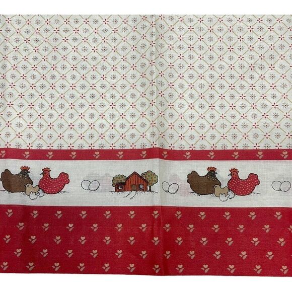 Red Chicken Print Farmhouse Style Valances Curtain Set Retro Kitchen Decor Craft - Picture 3 of 16